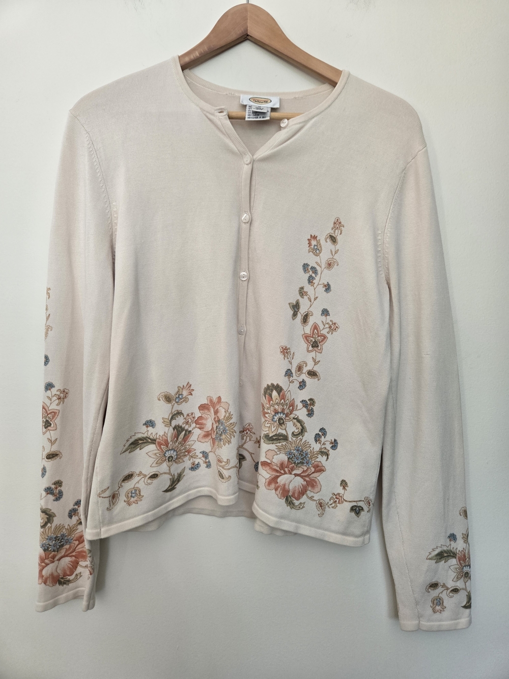Talbots Silk Cream Floral Embroidered Cardigan